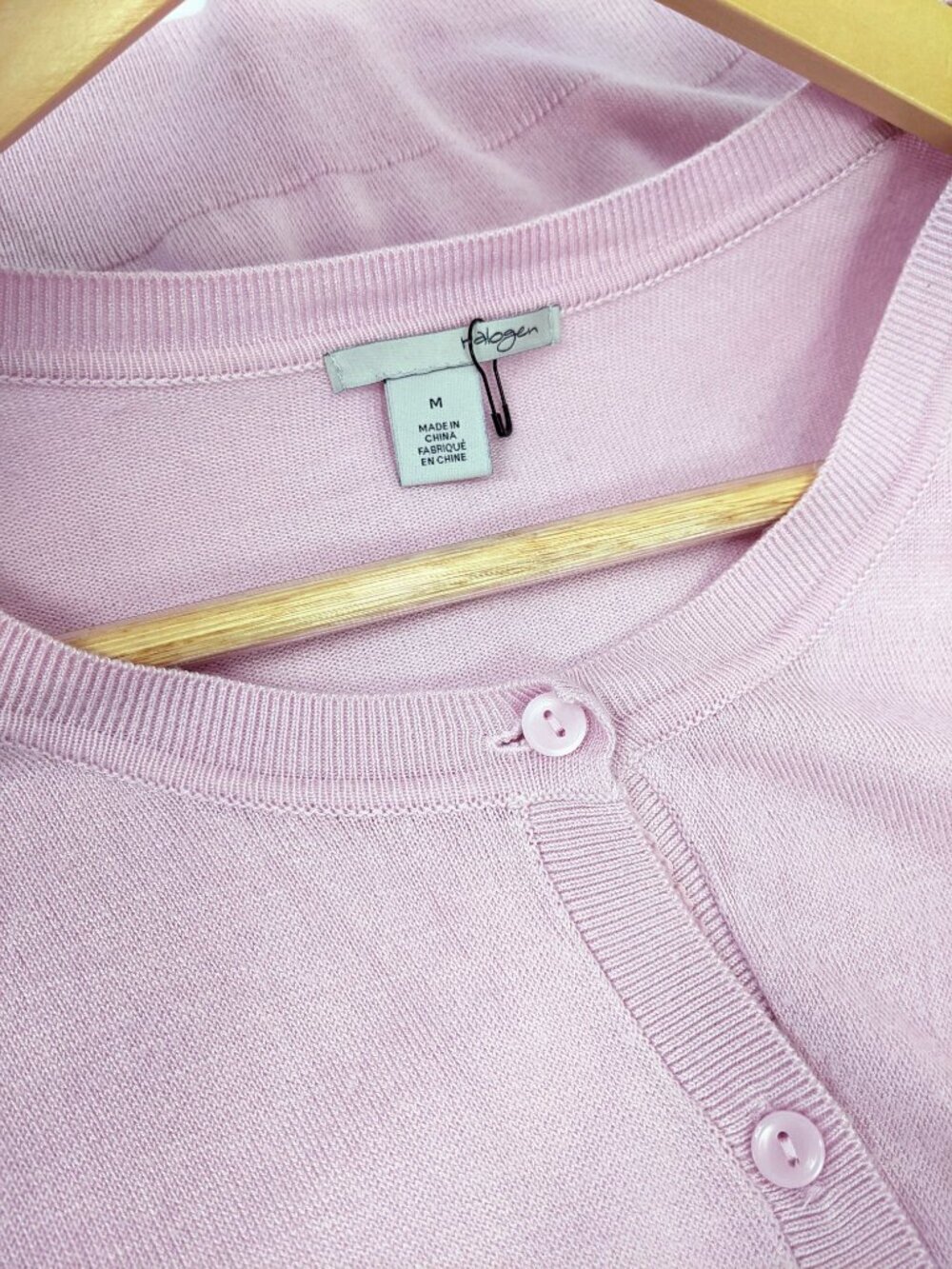 Halogen Womens Crew Neck Button Front Cardigan in Pink Size M - Picture 3 of 4